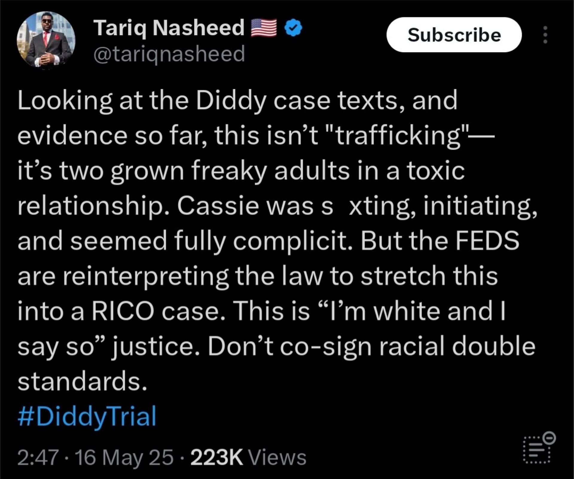 Tariq Nasheed's take on the Diddy trial, (Photo via X/ @tariqnasheed)